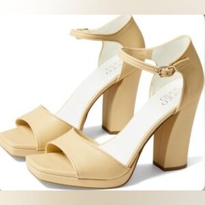 Franco Sarto Dima Leather Nude Beige Leather Block‎ High Heels 9